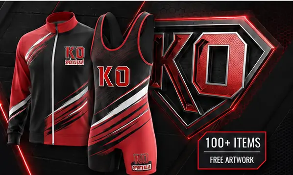 KO Sports Gear custom wrestling warm-up jacket, singlet and team logo